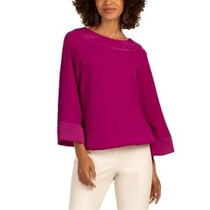 NWT Trina Turk Constellation Flowy Crew Blouse Bell Sleeve Purple Fuschia M $228